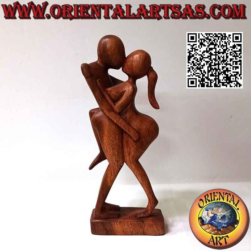 Sculpture style abstrait "baiser passionné" en bois de suar, 38 cm (foncé)