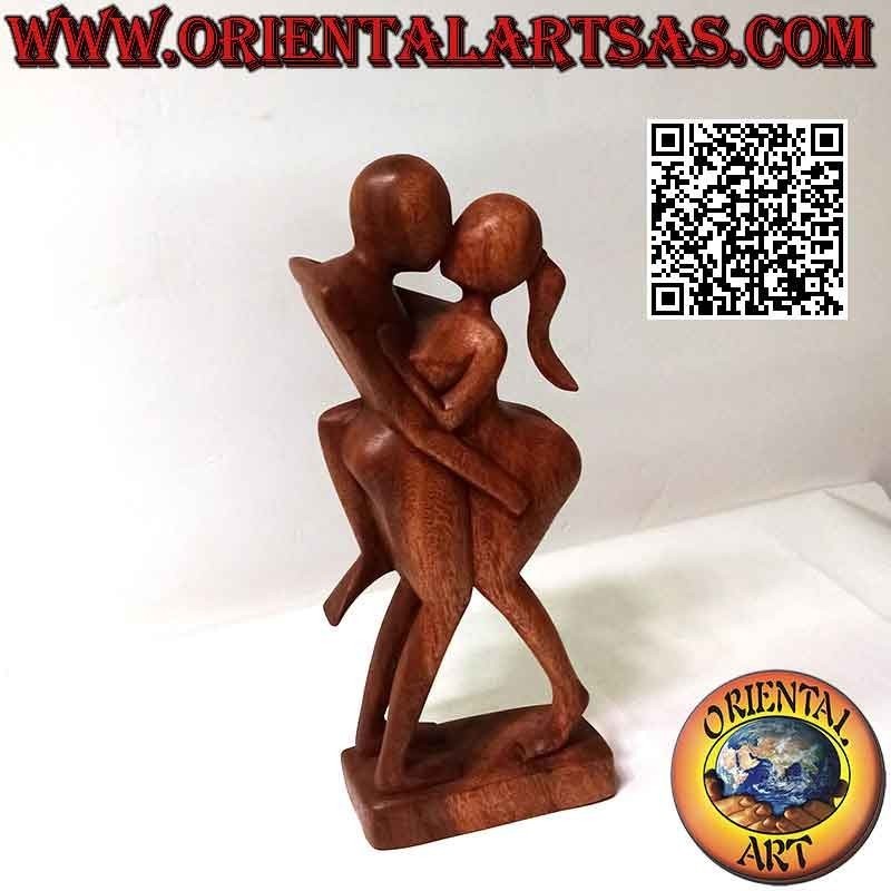 "Leidenschaftlicher Kuss"-Skulptur im abstrakten Stil aus Suar-Holz, 38 cm (dunkel)