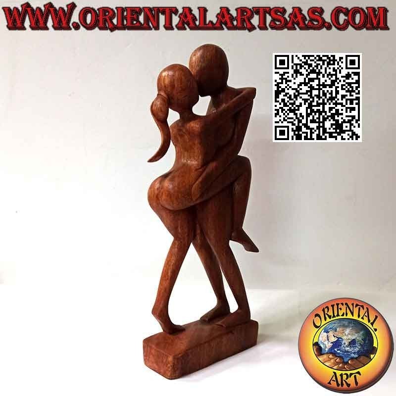 Escultura "beso apasionado" de estilo abstracto en madera de suar, 38 cm (oscuro)