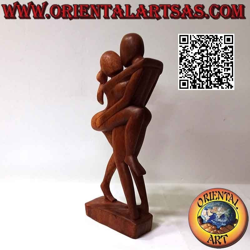 Scultura "bacio passionale" in stile abstract in legno di suar, 38 cm (scura)