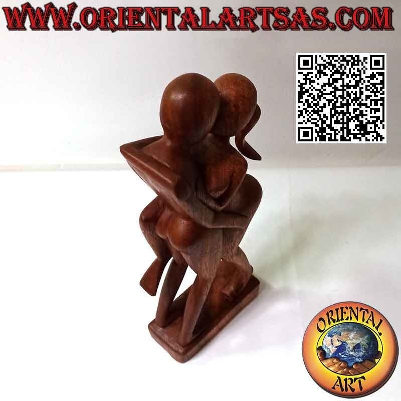 "Leidenschaftlicher Kuss"-Skulptur im abstrakten Stil aus Suar-Holz, 38 cm (dunkel)
