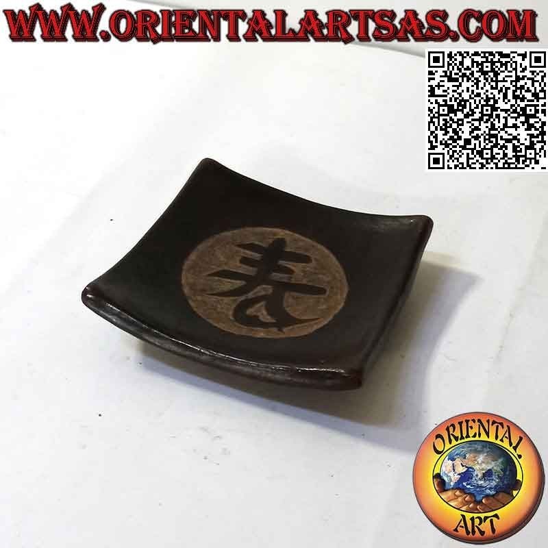 Terracotta square saucer pocket emptier with Chinese lucky charm 11 cm