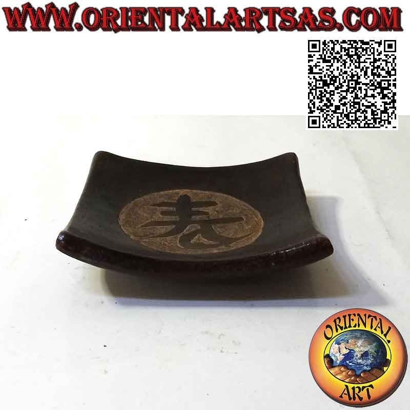 Svuotatasche piattino quadrato in terracotta con scritta cinese portafortuna da 11 cm