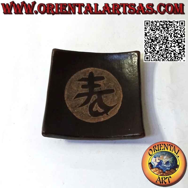Terracotta square saucer pocket emptier with Chinese lucky charm 11 cm