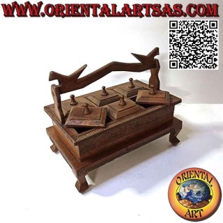 Rectangular jewelry box with six compartments with teak wood handle (handmade)