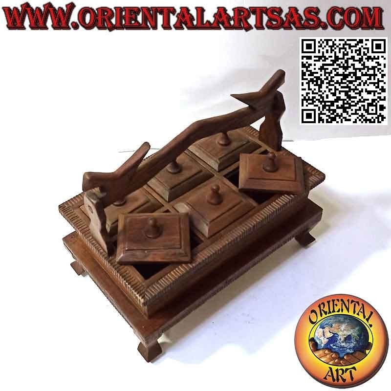 Rectangular jewelry box with six compartments with teak wood handle (handmade)