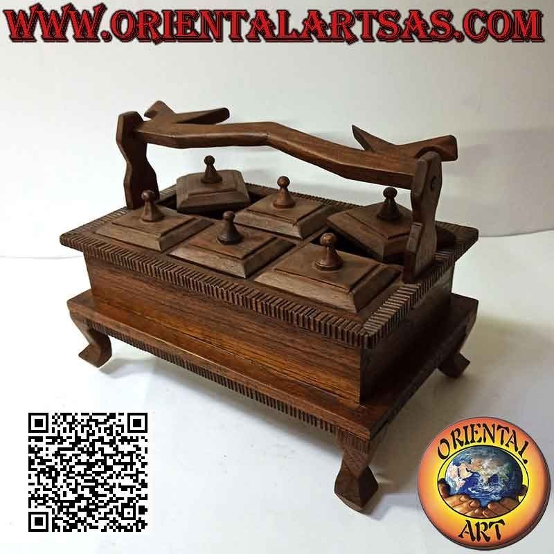 Rectangular jewelry box with six compartments with teak wood handle (handmade)