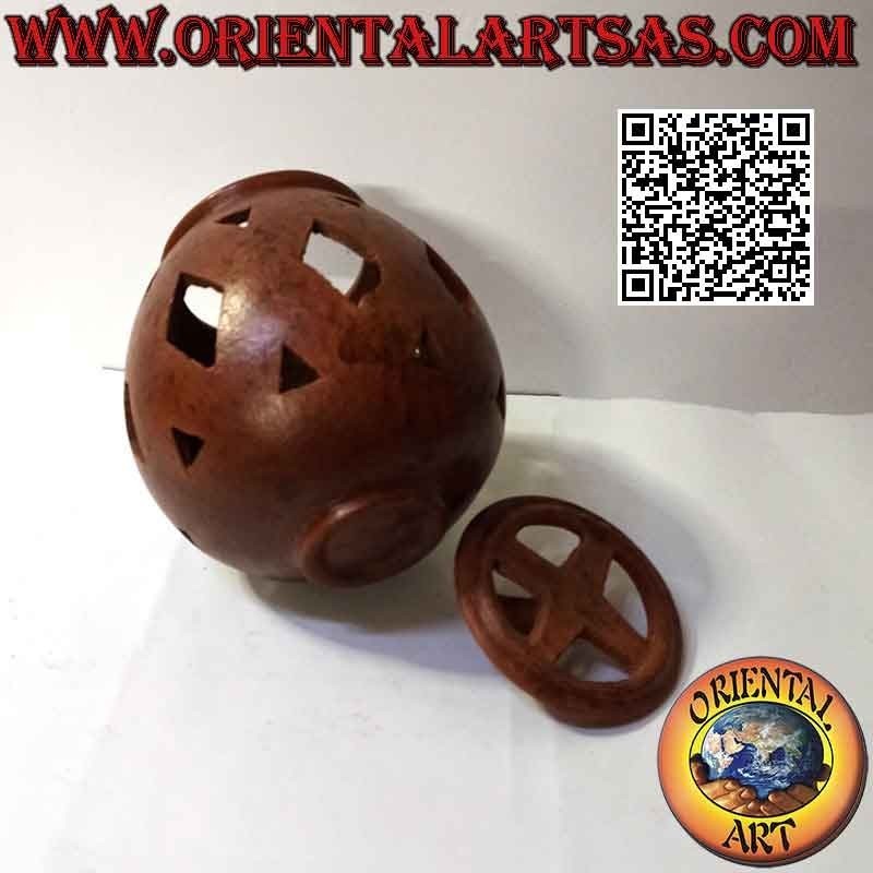 Caja en forma de calabaza con tracería romboidal en terracota