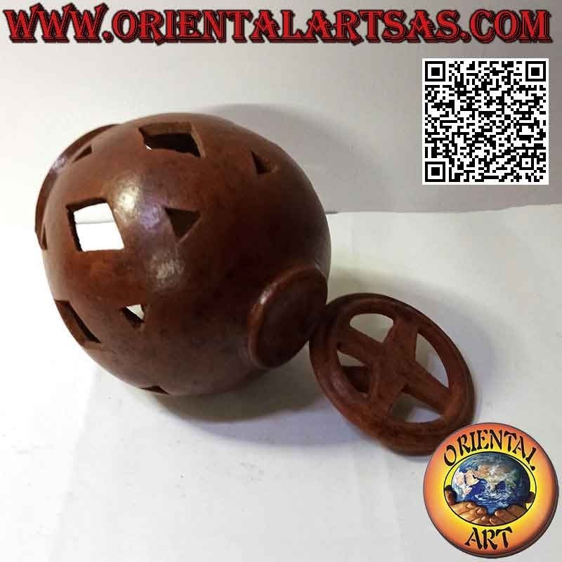 Caja en forma de calabaza con tracería romboidal en terracota