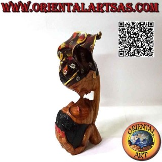 Sculpture of the kiss between two oriental lovers in profile in suar wood of 26 cm (painted)