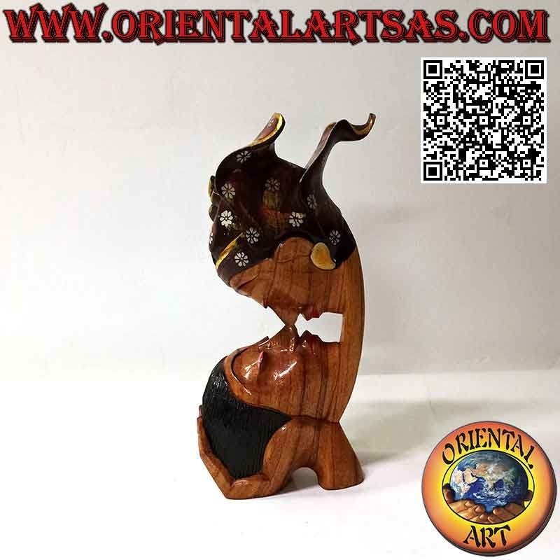 Skulptur des Kusses zwischen zwei orientalischen Liebenden im Profil aus Suarholz von 26 cm (bemalt)