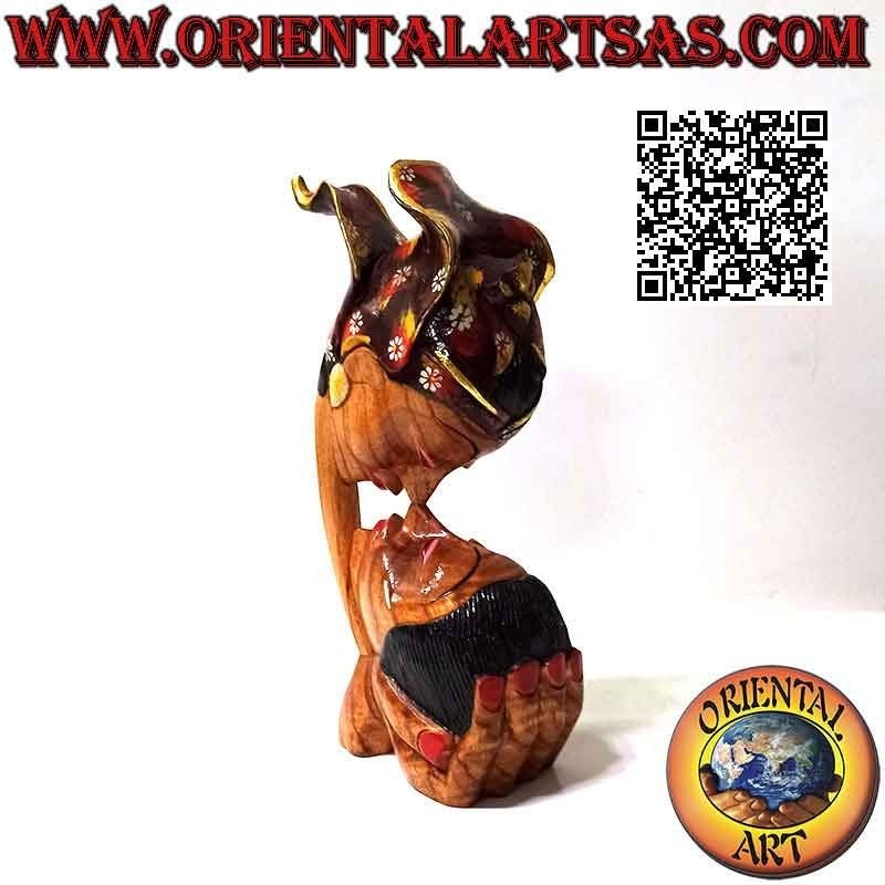 Sculpture of the kiss between two oriental lovers in profile in suar wood of 26 cm (painted)