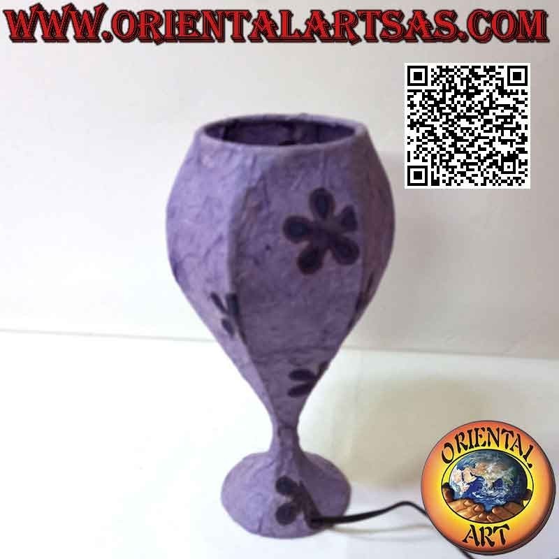 Lámpara de mesa étnica, "cáliz" con base redonda en papel de arroz 31 cm (morado)