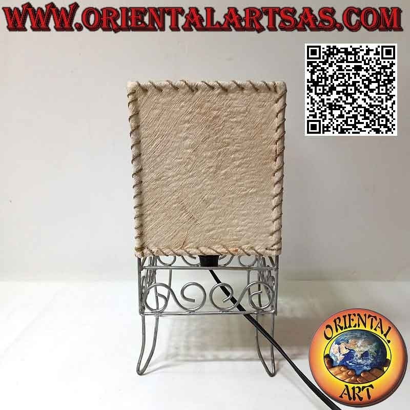 Ethnic table lamp, "parallelepiped with Greek foot" in Tapa or Ngatu (tree bark) 30 cm