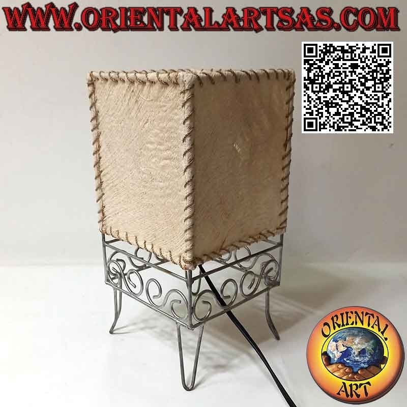 Lámpara de mesa étnica, "paralelepípedo con pie griego" en Tapa o Ngatu (corteza de árbol) 30 cm