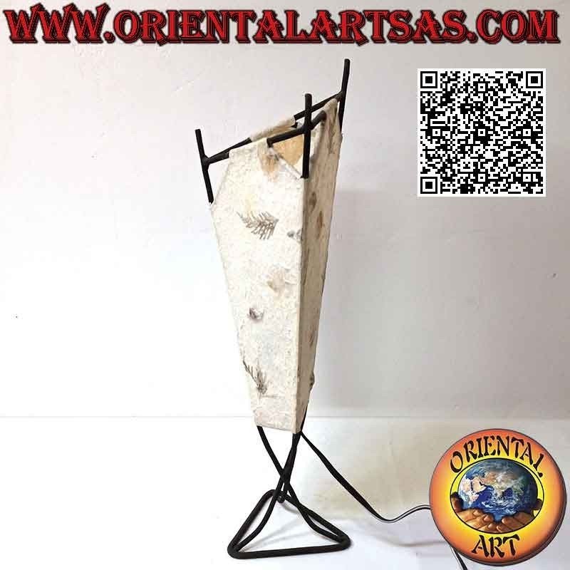 Ethnic table lamp, "inverted pyramid" with triangular base in rice paper with 43 cm petals (natural)
