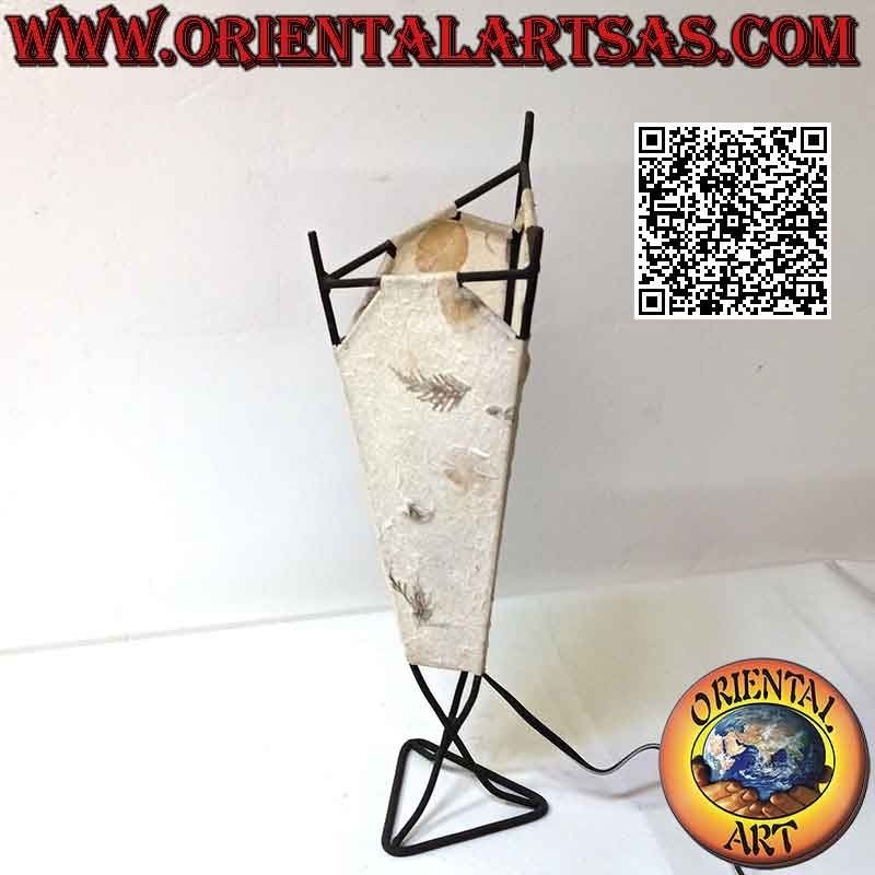 Lampe de table ethnique, "pyramide inversée" à base triangulaire en papier de riz avec pétales de 43 cm (naturel)