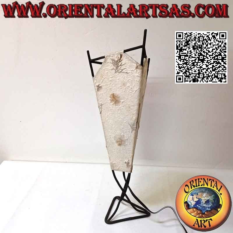 Ethnische Tischlampe, "umgekehrte Pyramide" mit dreieckiger Basis aus Reispapier mit 43 cm Blütenblättern (natürlich)