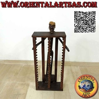 Porta CD in stile primitivo con scultura di un aborigeno in legno di teak (80 cm )