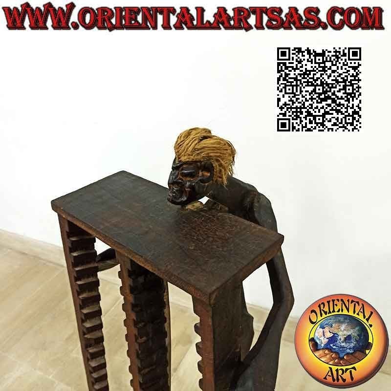 Porta CD in stile primitivo con scultura di un aborigeno in legno di teak (80 cm )