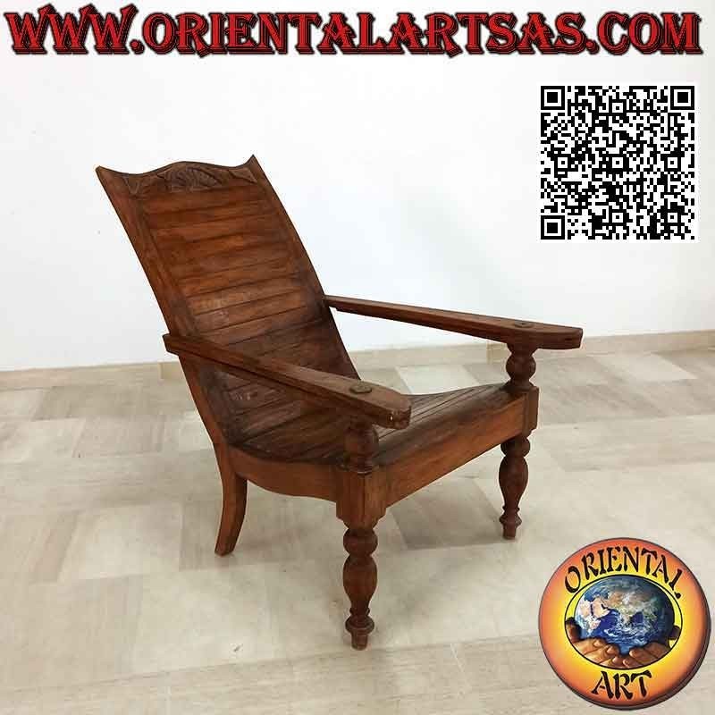 Antiker Sessel / Chaiselongue im Kolonialstil aus Teakholz (verbundene Latten)
