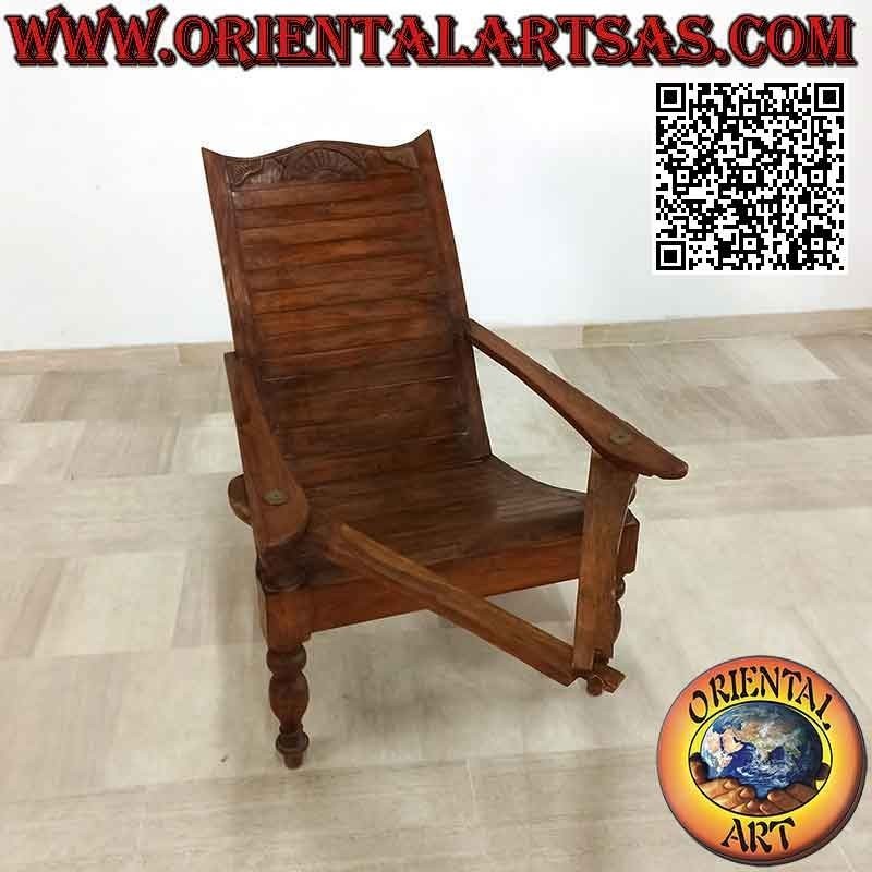 Antiker Sessel / Chaiselongue im Kolonialstil aus Teakholz (verbundene Latten)