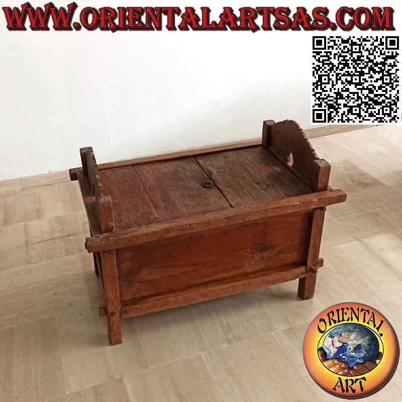 Antike Bank - Truhe "Jodang" original glatt in antikem Teakholz (aufklappbar) 100 cm