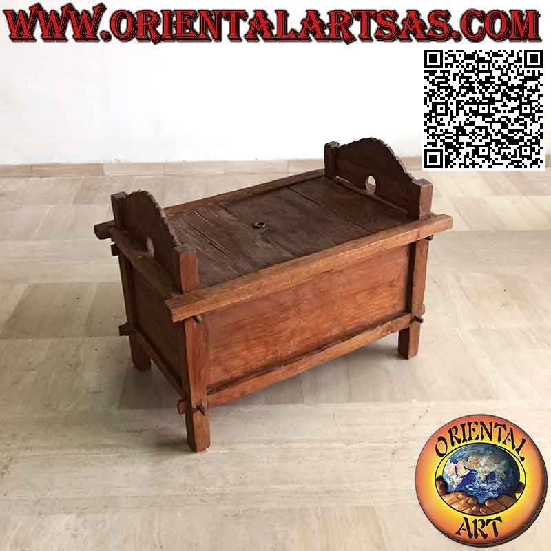 Banc antique - coffre "Jodang" original lisse en bois de teck antique (peut être ouvert) 100 cm