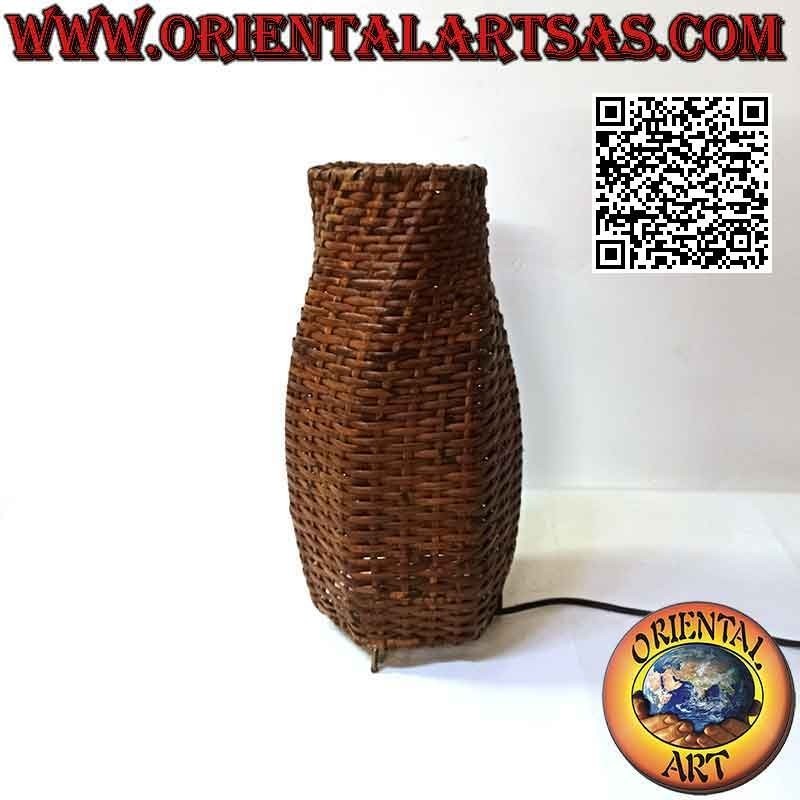 Ethnic table lamp, "conical spiral" with a round base in woven bamboo 36 cm