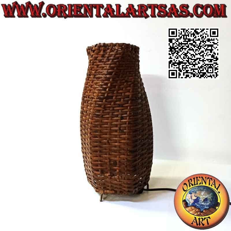 Lampada da tavolo etnica, "spirale conica" a base tonda in bambù intrecciato da 36 cm