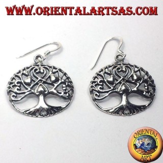 Boucles d'oreilles en argent, Arbre de la vie avec des coeurs