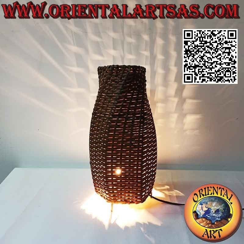 Ethnic table lamp, "conical spiral" with a round base in woven bamboo 36 cm