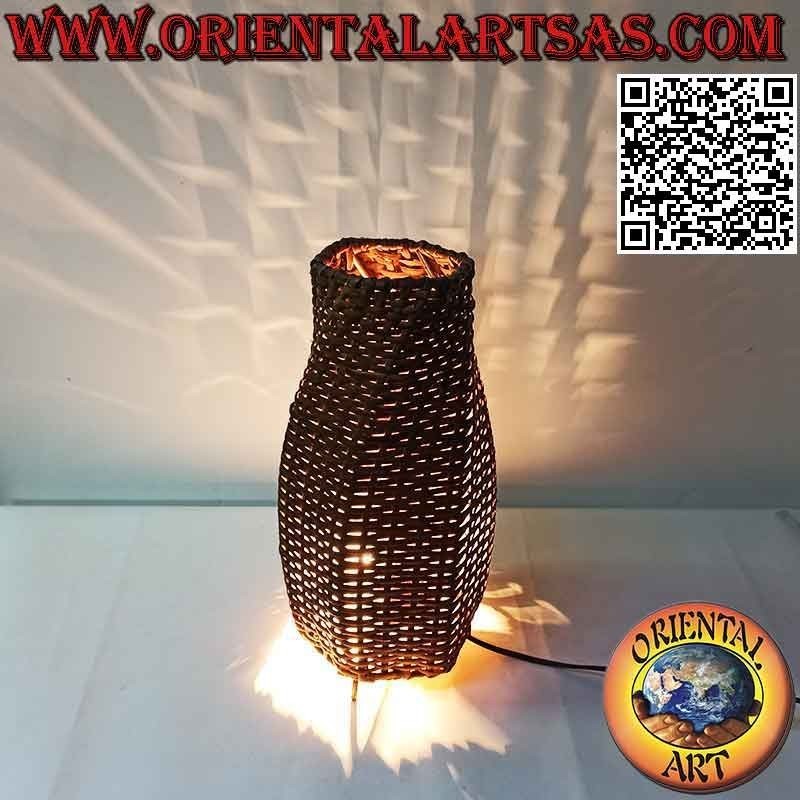 Ethnic table lamp, "conical spiral" with a round base in woven bamboo 36 cm