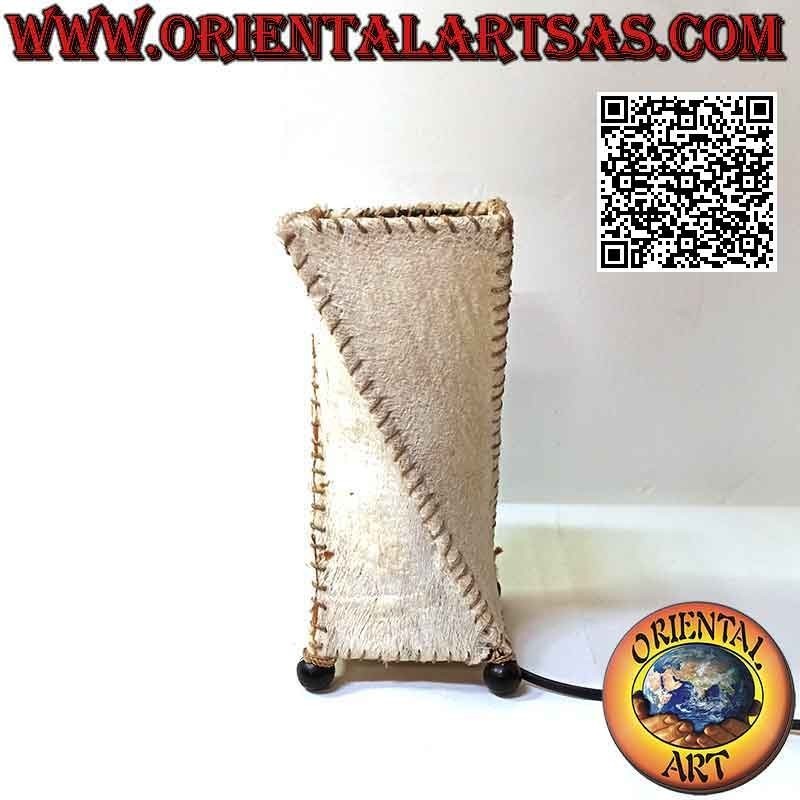 Ethnic table lamp, "twist" with a square base in Tapa or Ngatu (tree bark) of 23 cm