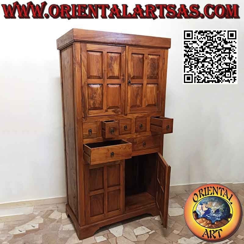 Armoire à carreaux linéaire avec 4 portes et 7 tiroirs (5 + 2) en bois de teck