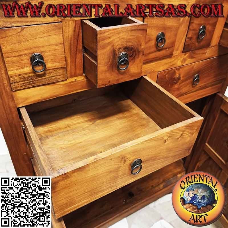 Armadio lineare a quadri con 4 ante e 7 cassetti (5+2) in legno di teak