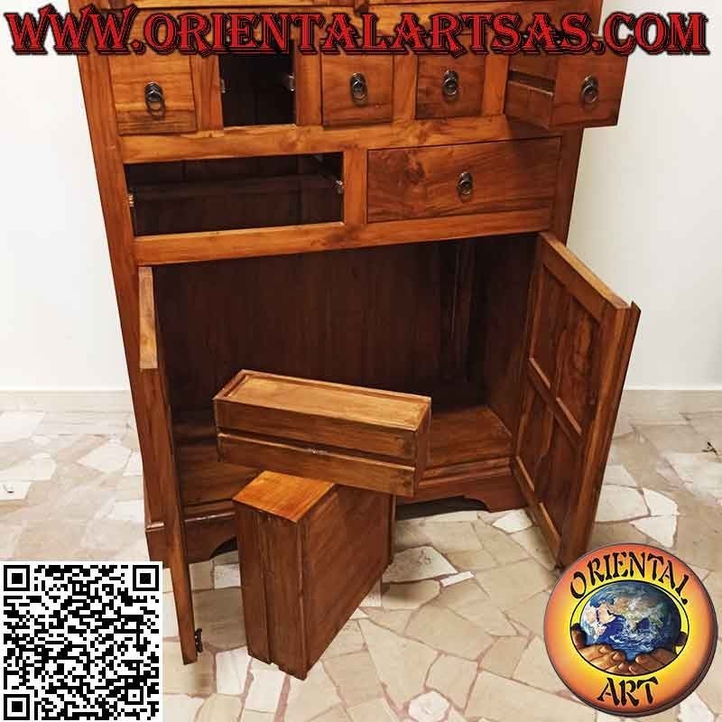 Armario lineal a cuadros de 4 puertas y 7 cajones (5+2) en madera de teca