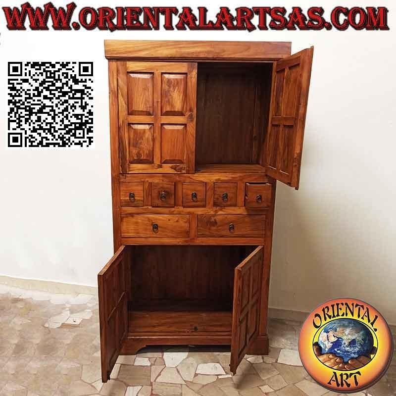 Armadio lineare a quadri con 4 ante e 7 cassetti (5+2) in legno di teak