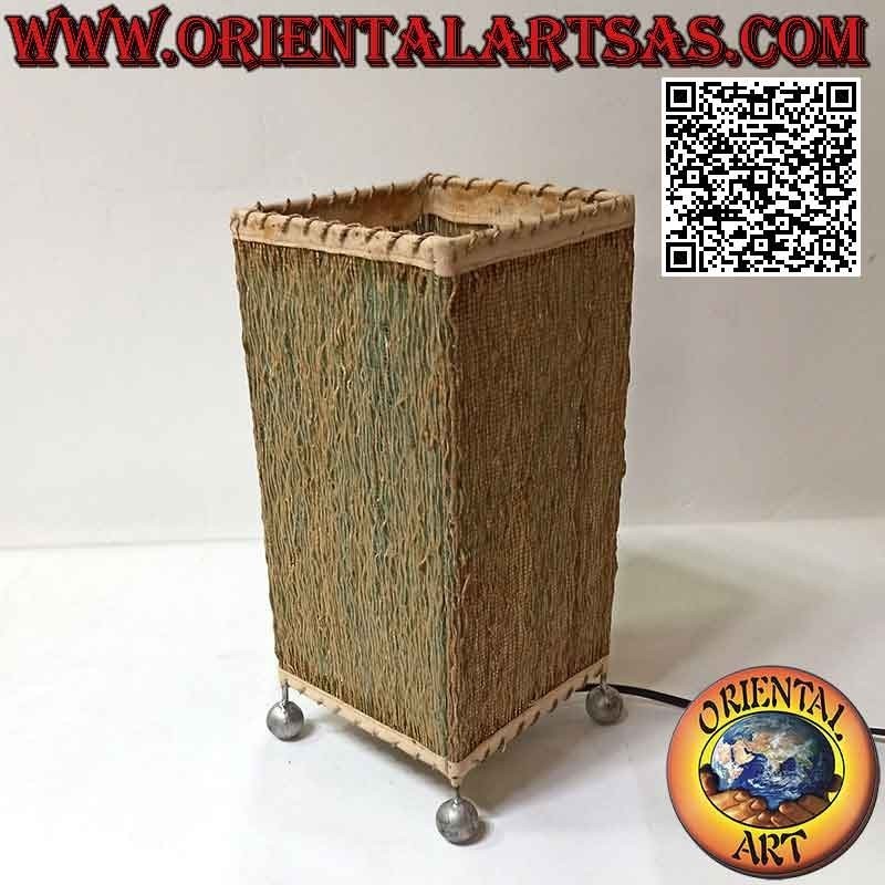 Lámpara de mesa étnica, "paralelepípedo lineal" con base cuadrada en raíz de sándalo de 28 cm