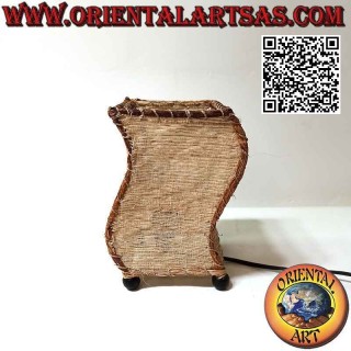 Ethnic table lamp, "S-wave" with a square base in sandalwood root of 21 cm