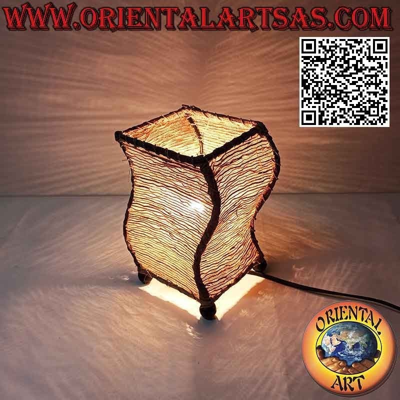 Lampe de table ethnique, "S-wave" avec une base carrée en racine de bois de santal de 21 cm