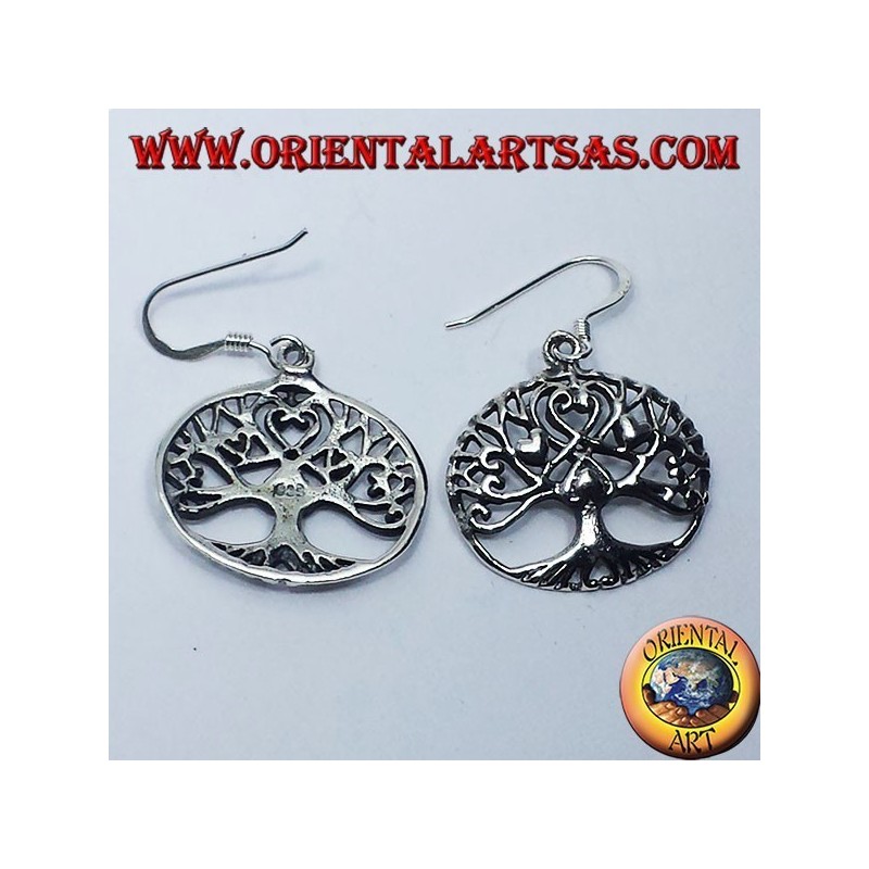 silver earrings, Tree of life with hearts