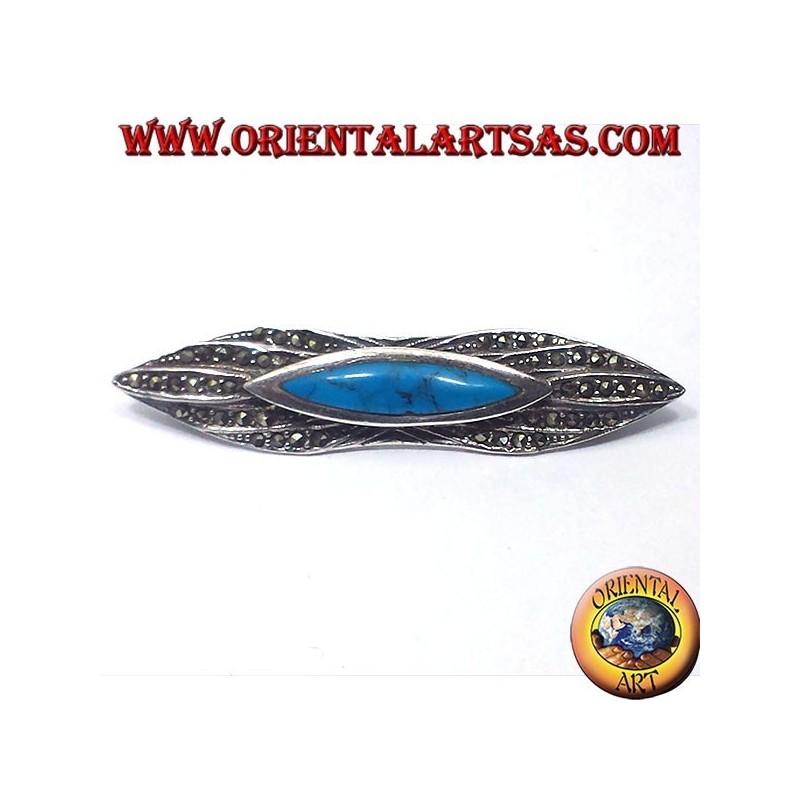 broche en argent avec turquoise et marcassite