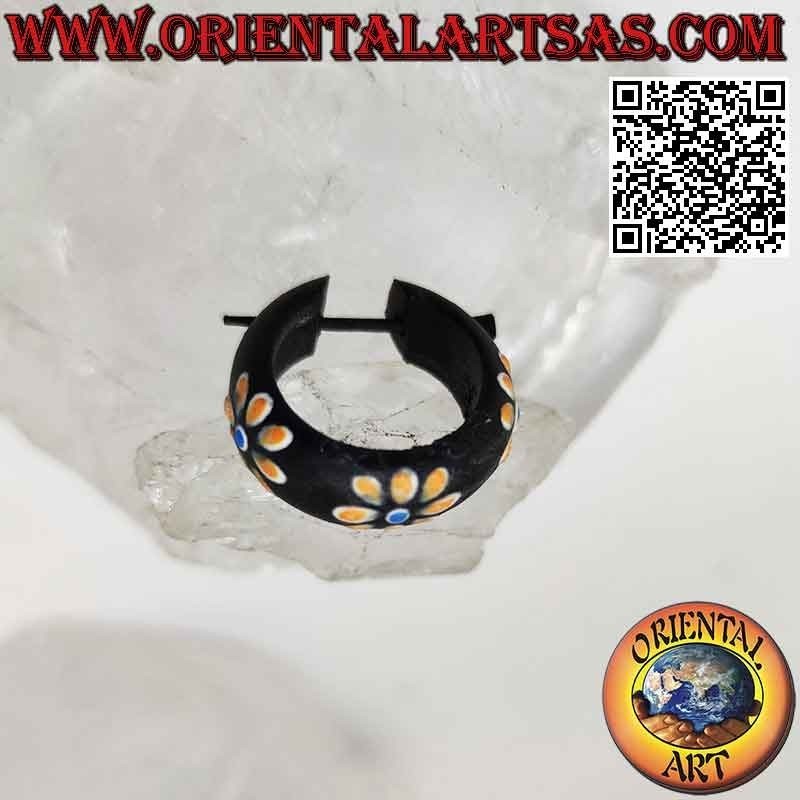 Aros de madera oscura con flores pintadas de 22 mm, naranja