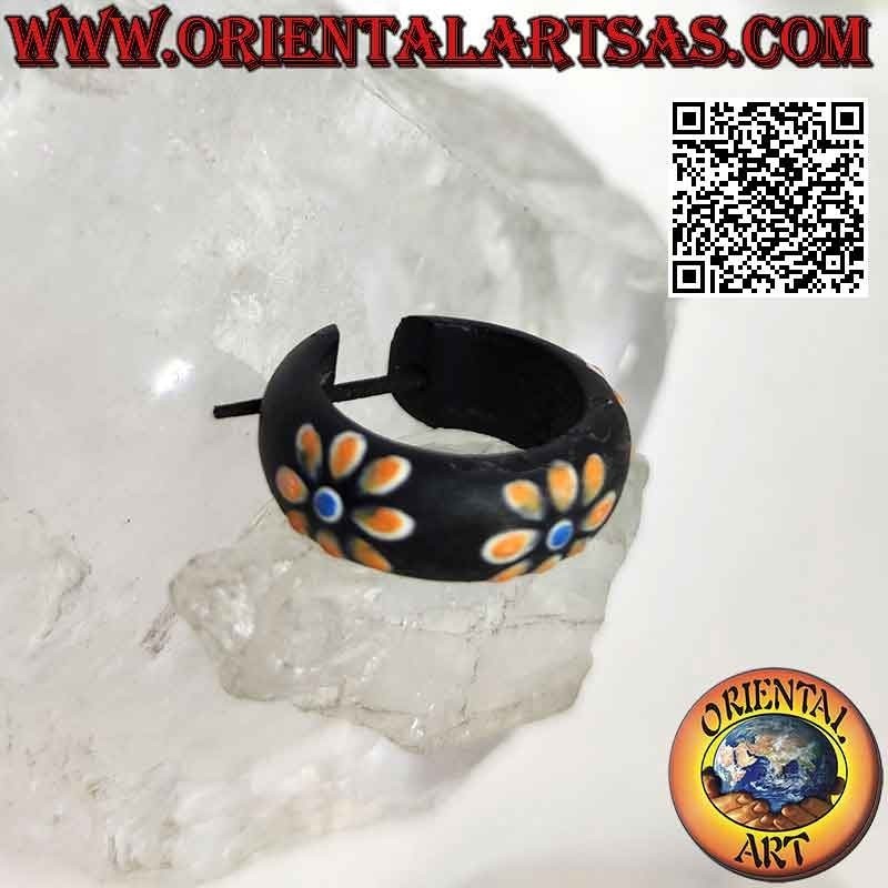 Aros de madera oscura con flores pintadas de 22 mm, naranja