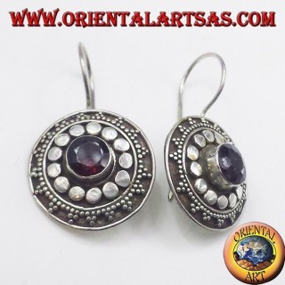silver earrings with garnet, shield