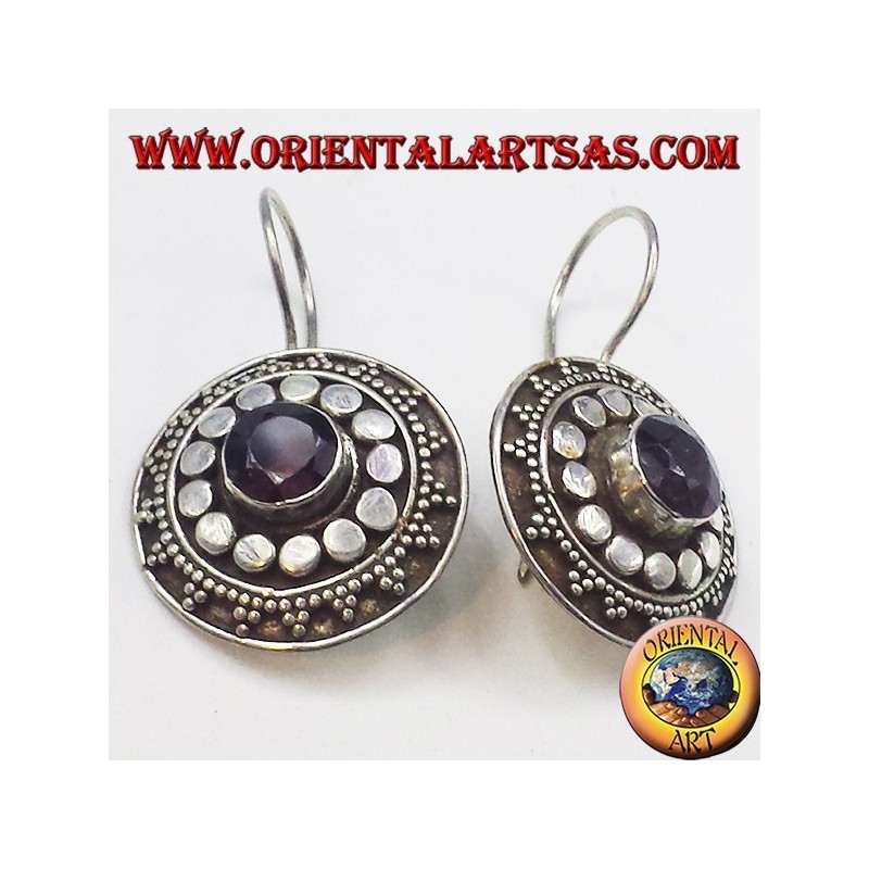 boucles d'oreilles en argent avec grenat, bouclier
