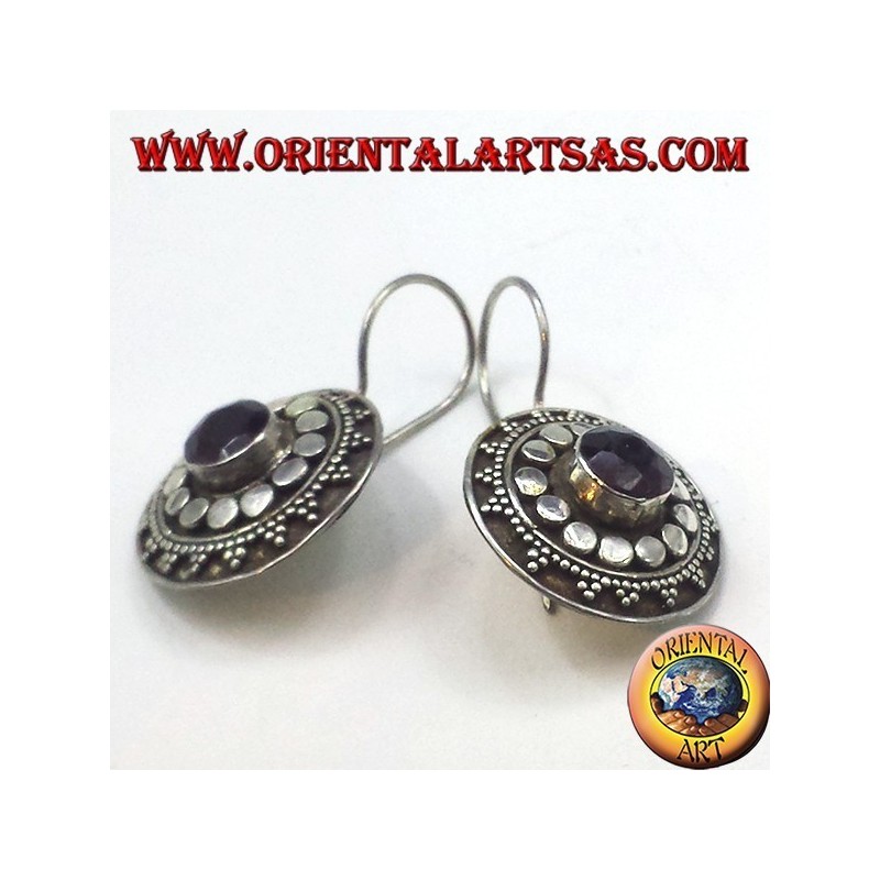 boucles d'oreilles en argent avec grenat, bouclier