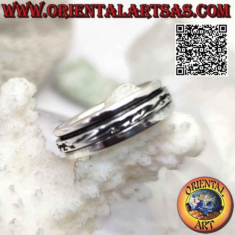 Anello fedina in argento girevole antistress, serie di coccodrilli / lucertole a bassorilievo