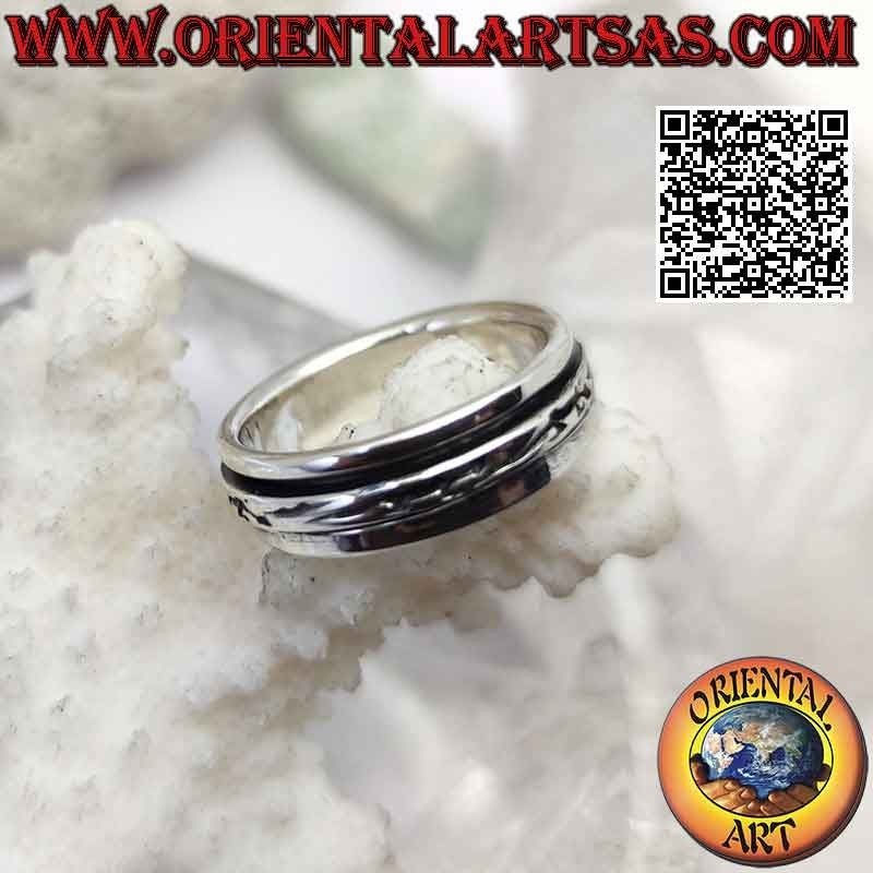 Bague en argent tournante anti-stress, série de crocodiles / lézards en bas-relief